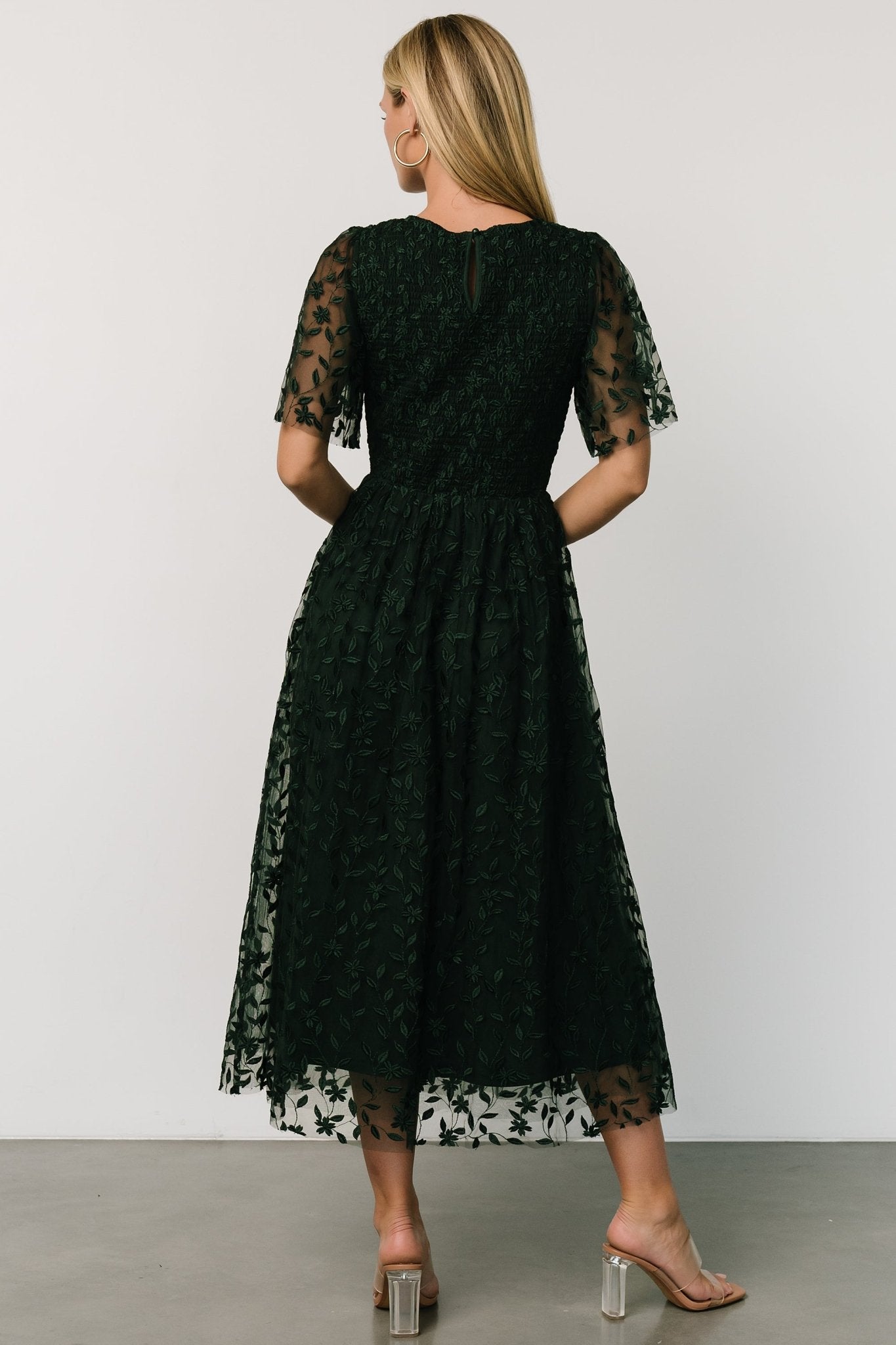 Kendra Embroidered Dress | Dark Green - Image 4