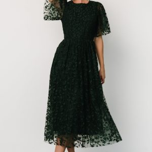 Kendra Embroidered Dress | Dark Green