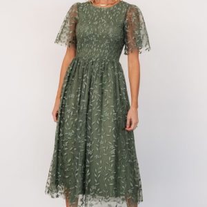 Kendra Embroidered Dress | Dark Sage