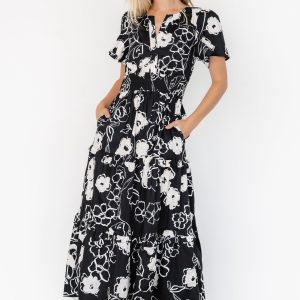 Kiana Poplin Maxi Dress | Black + Cream