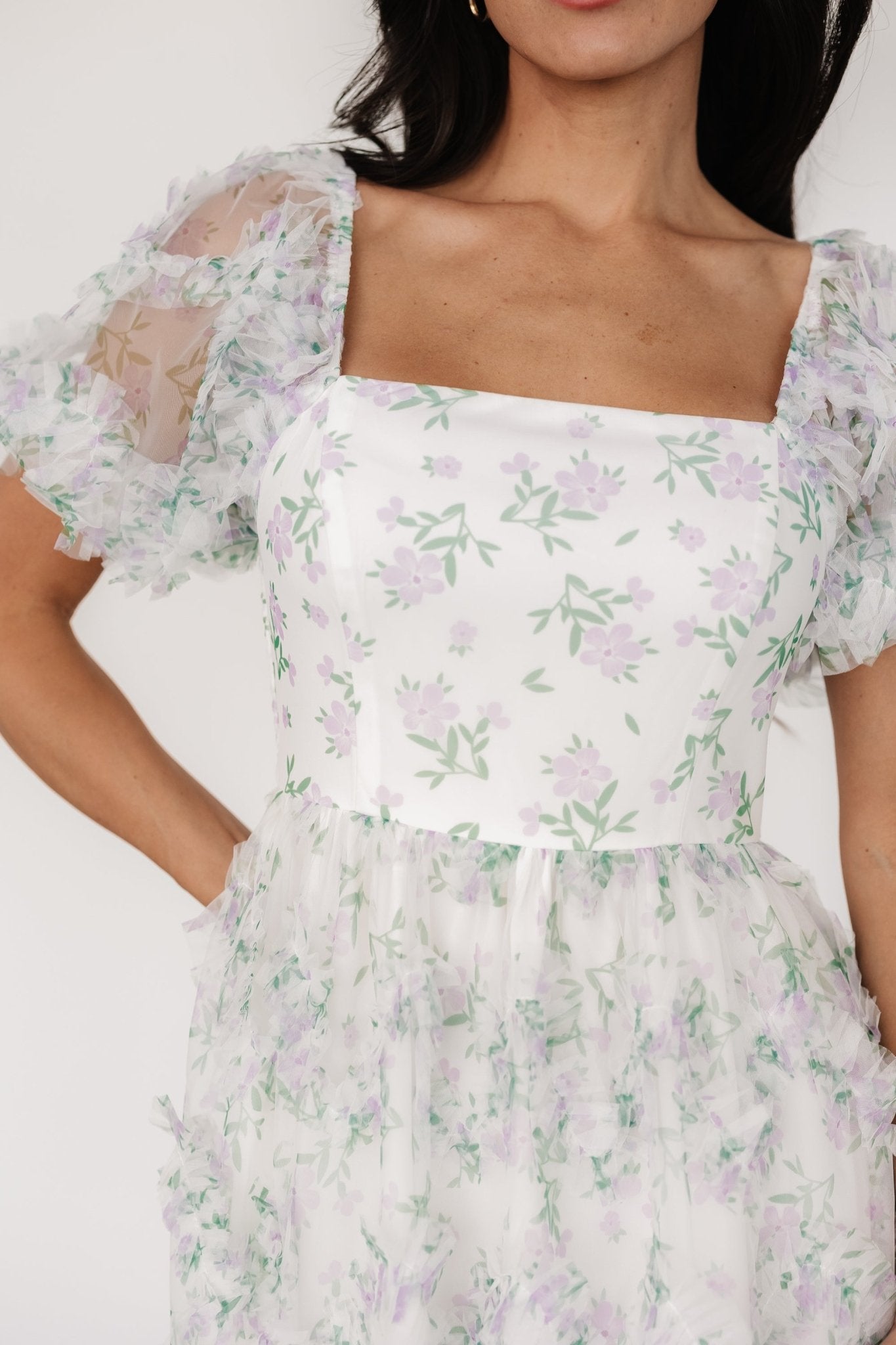 Kiera Ruffle Dress | Off White + Lavender - Image 2