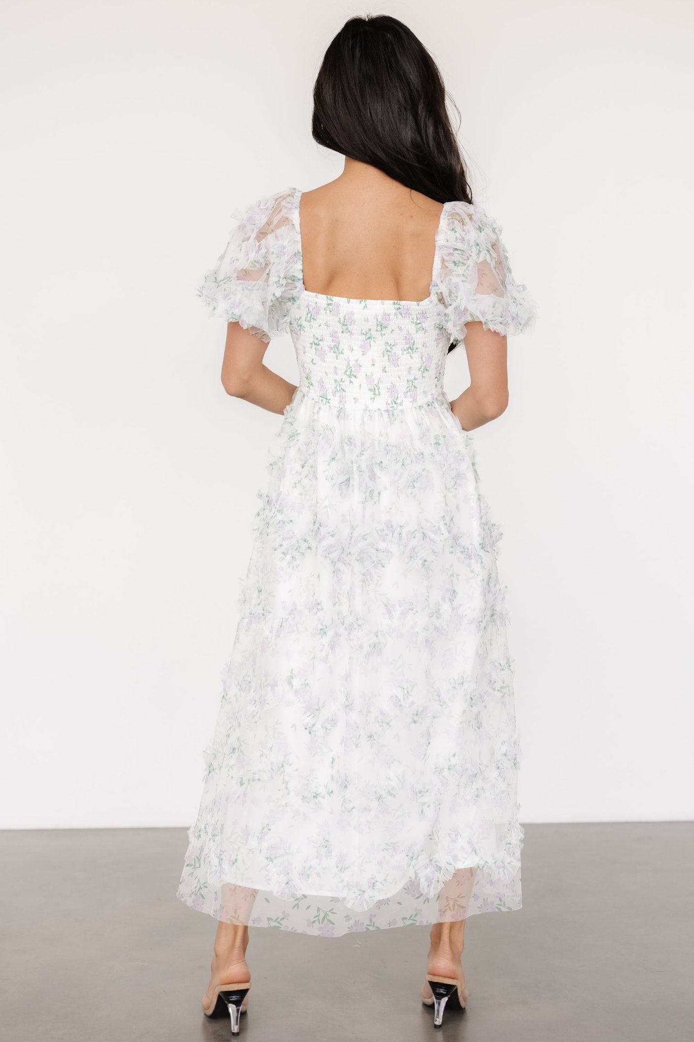 Kiera Ruffle Dress | Off White + Lavender - Image 4