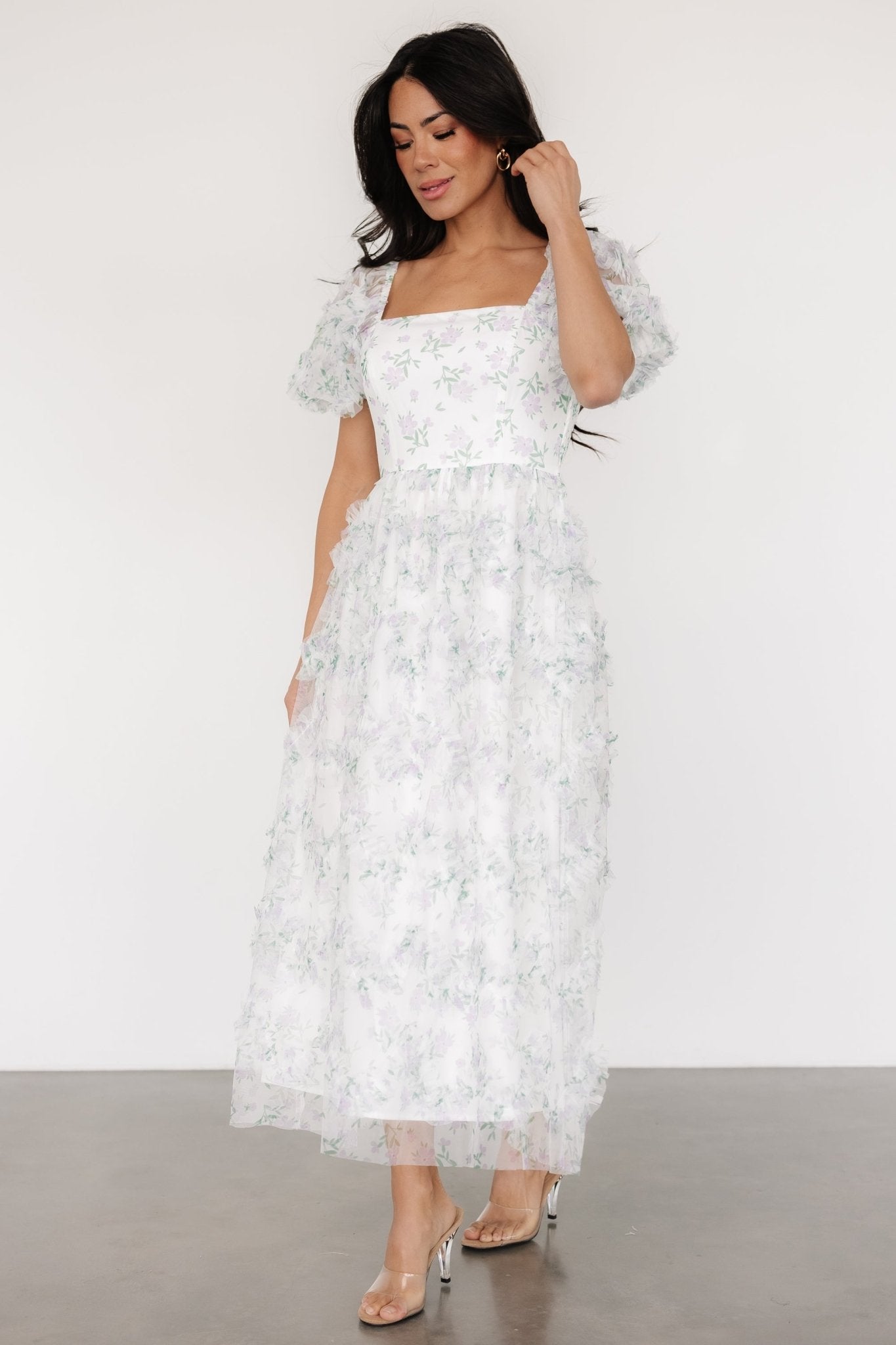 Kiera Ruffle Dress | Off White + Lavender - Image 5
