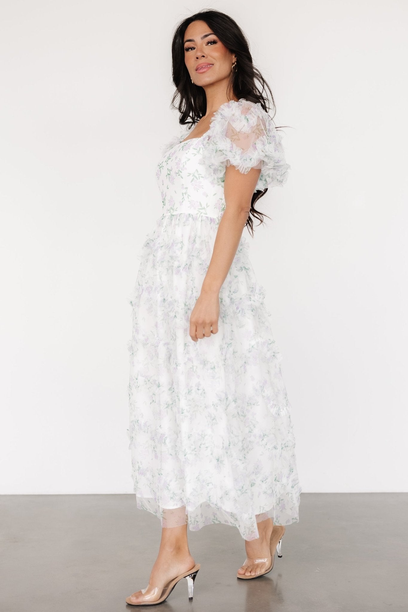 Kiera Ruffle Dress | Off White + Lavender - Image 3
