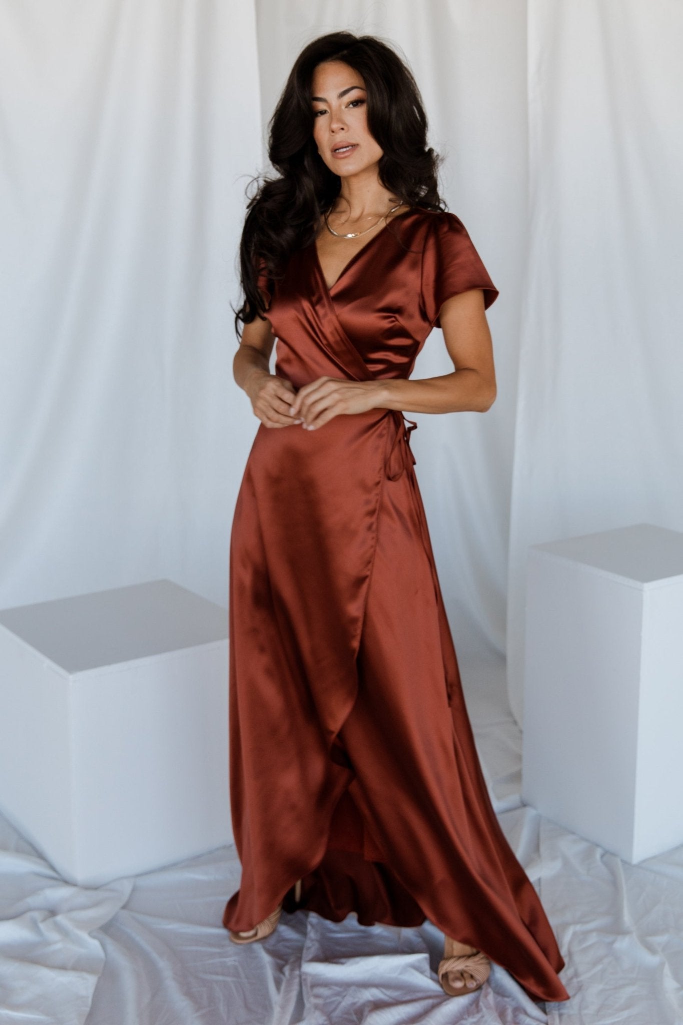 Krystal Satin Wrap Gown | Cinnamon - Image 4