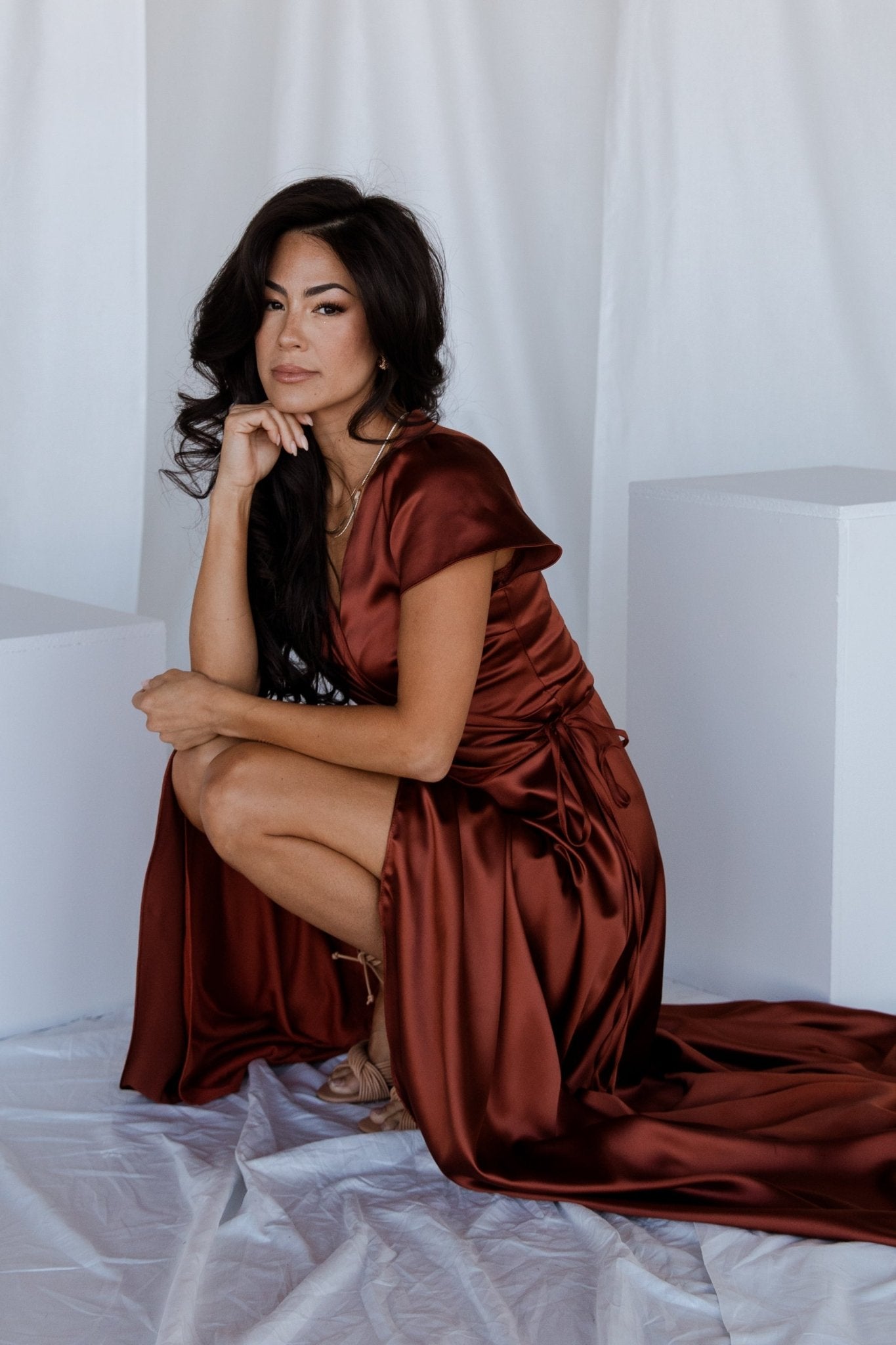 Krystal Satin Wrap Gown | Cinnamon - Image 6