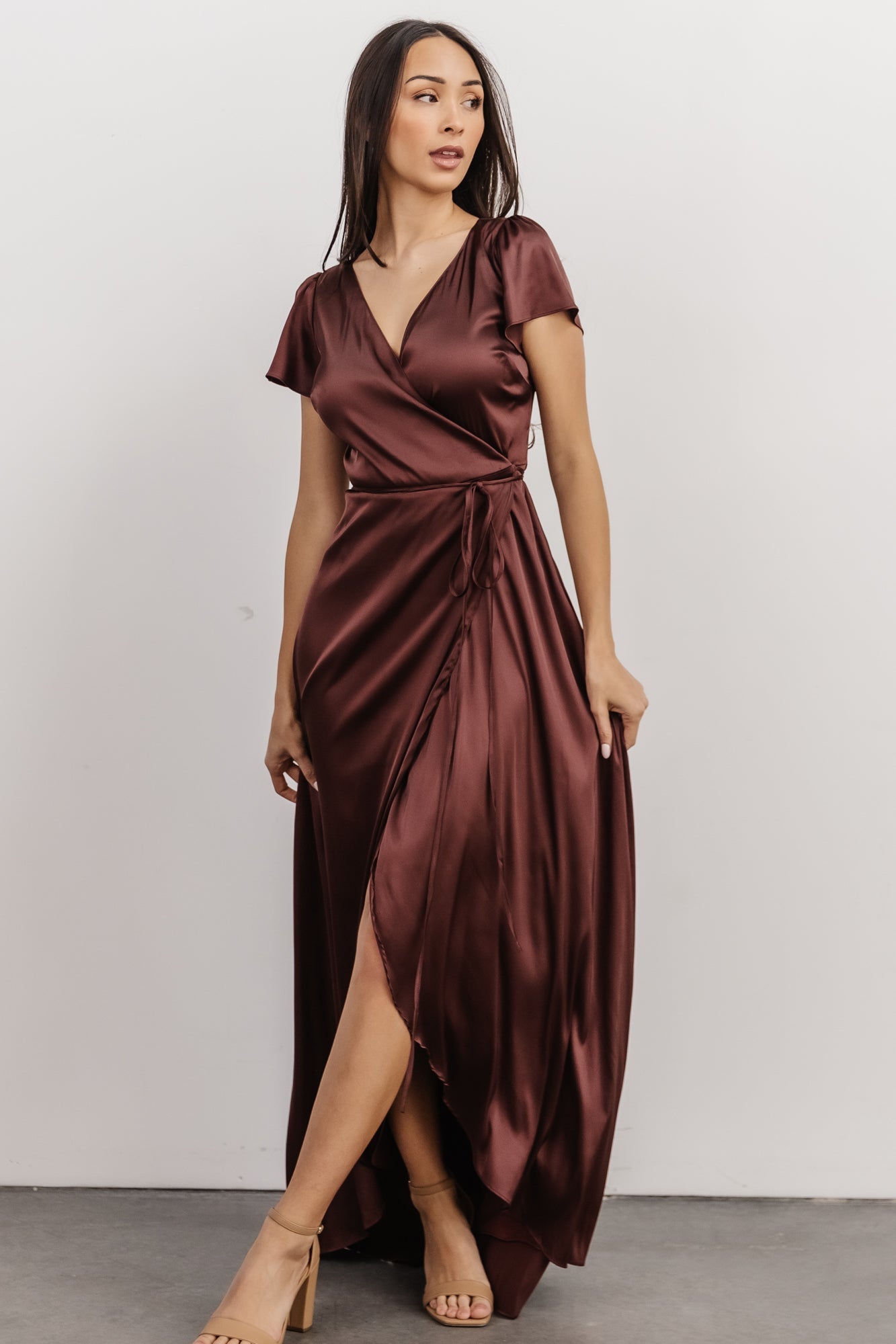 Krystal Satin Wrap Gown | Dark Clove - Image 5