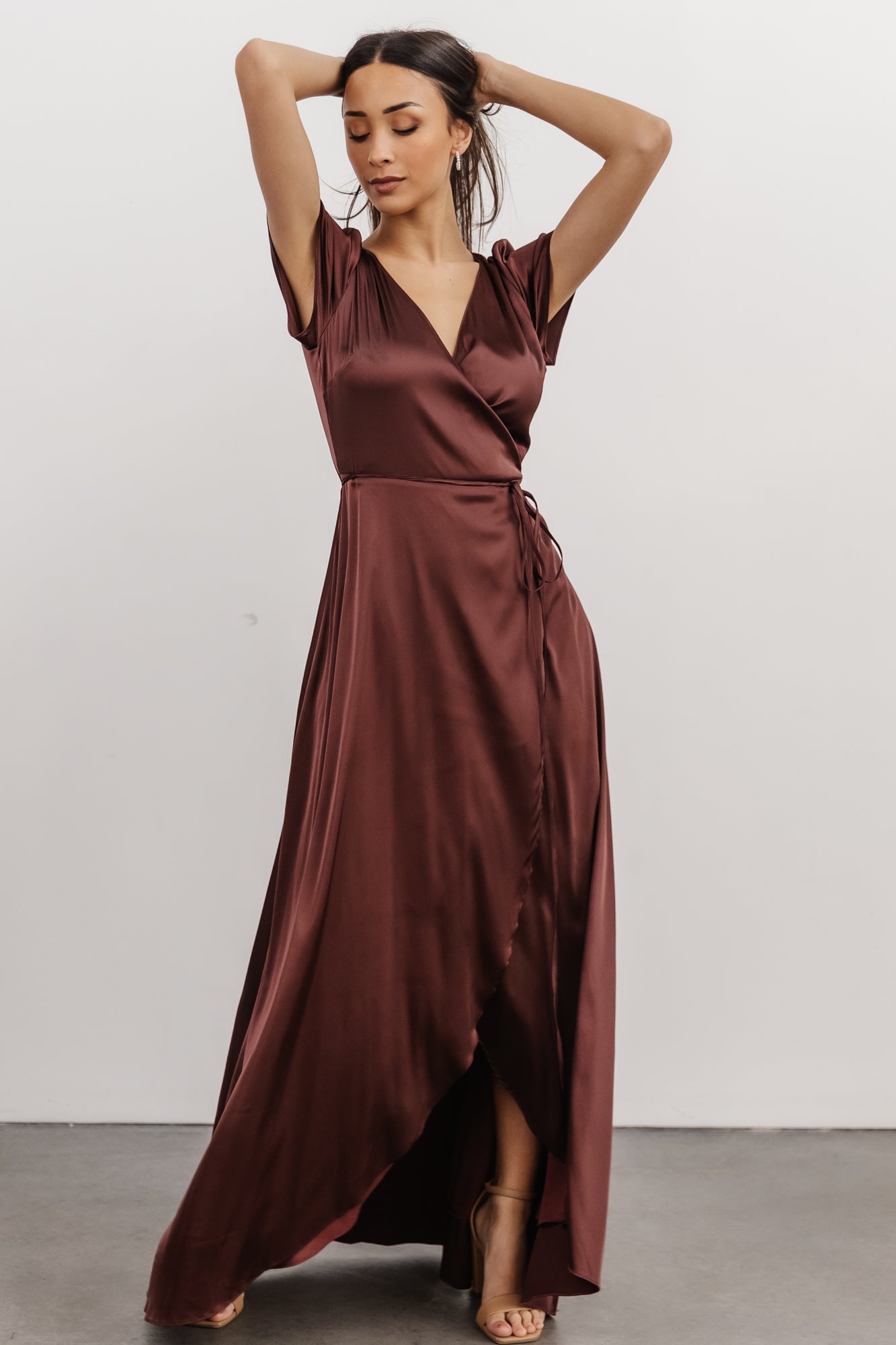 Krystal Satin Wrap Gown | Dark Clove - Image 7
