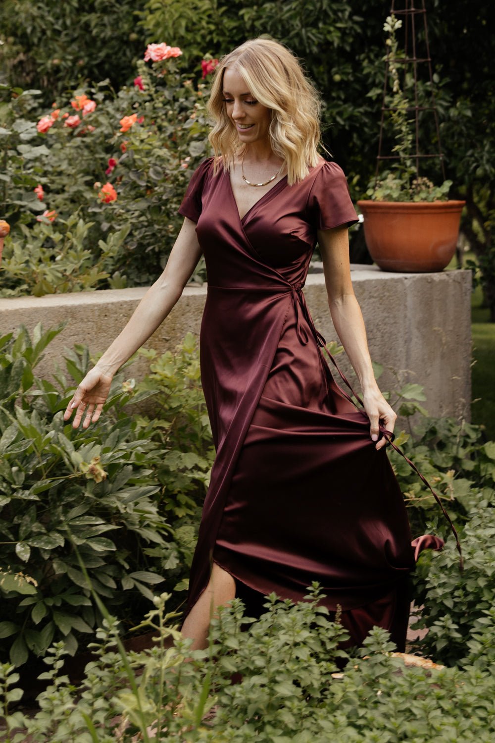 Krystal Satin Wrap Gown | Dark Clove - Image 2
