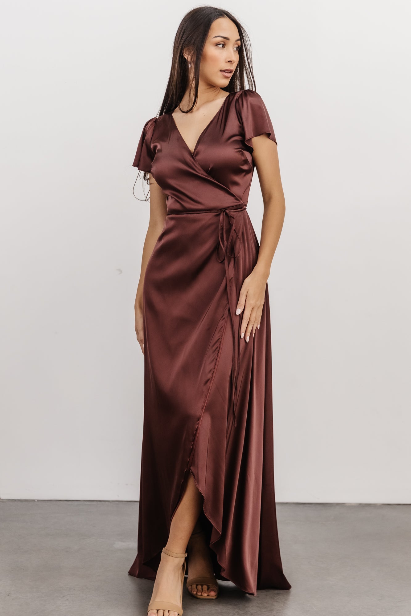 Krystal Satin Wrap Gown | Dark Clove - Image 12