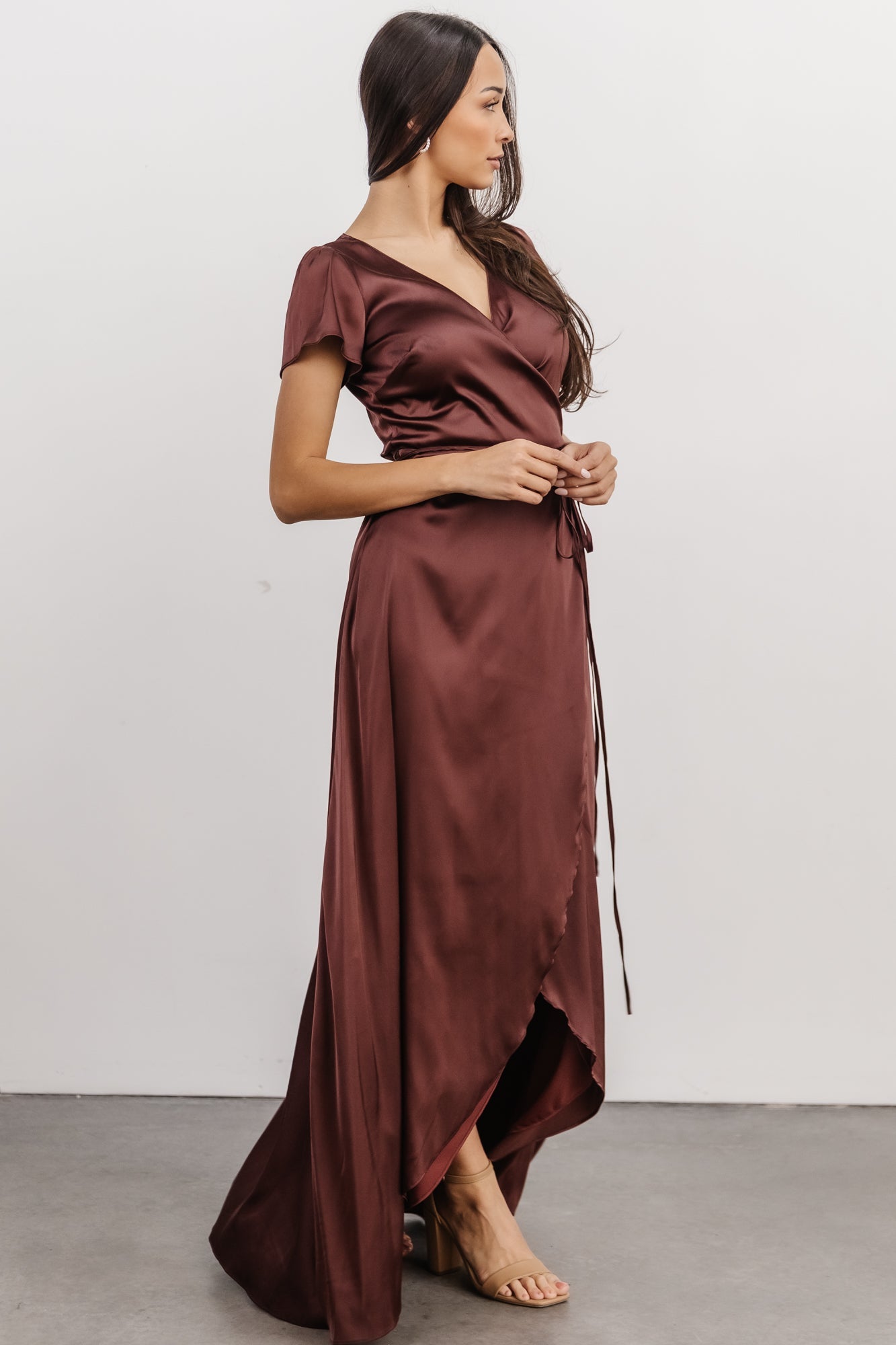 Krystal Satin Wrap Gown | Dark Clove - Image 10