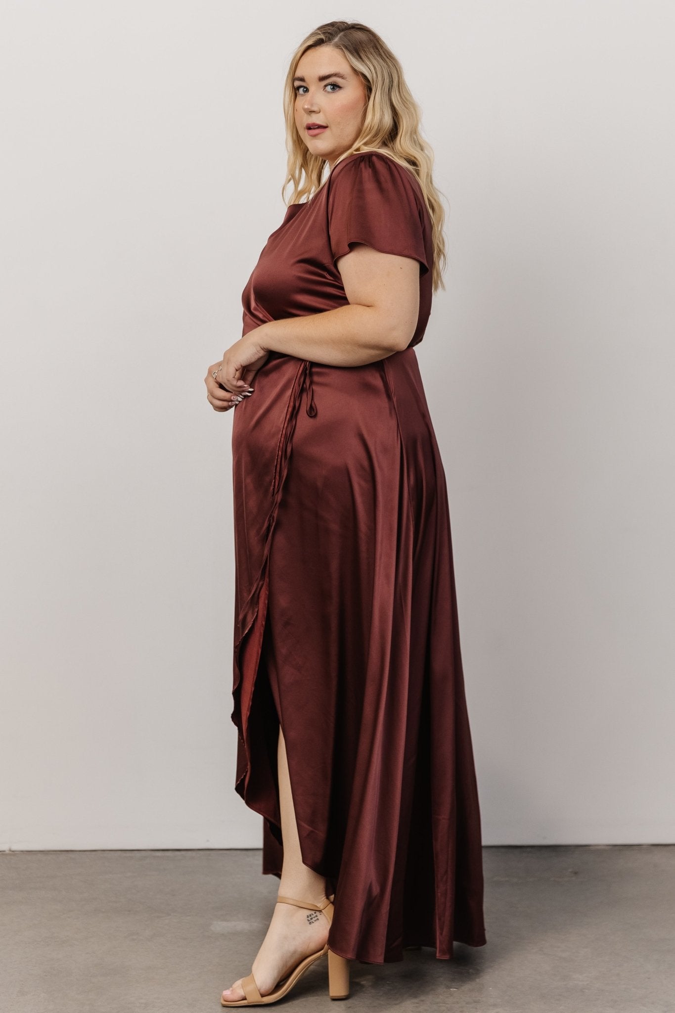 Krystal Satin Wrap Gown | Dark Clove - Image 8