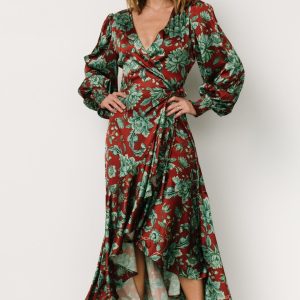 Lavinia Ruffle Maxi Dress | Rust + Green Floral