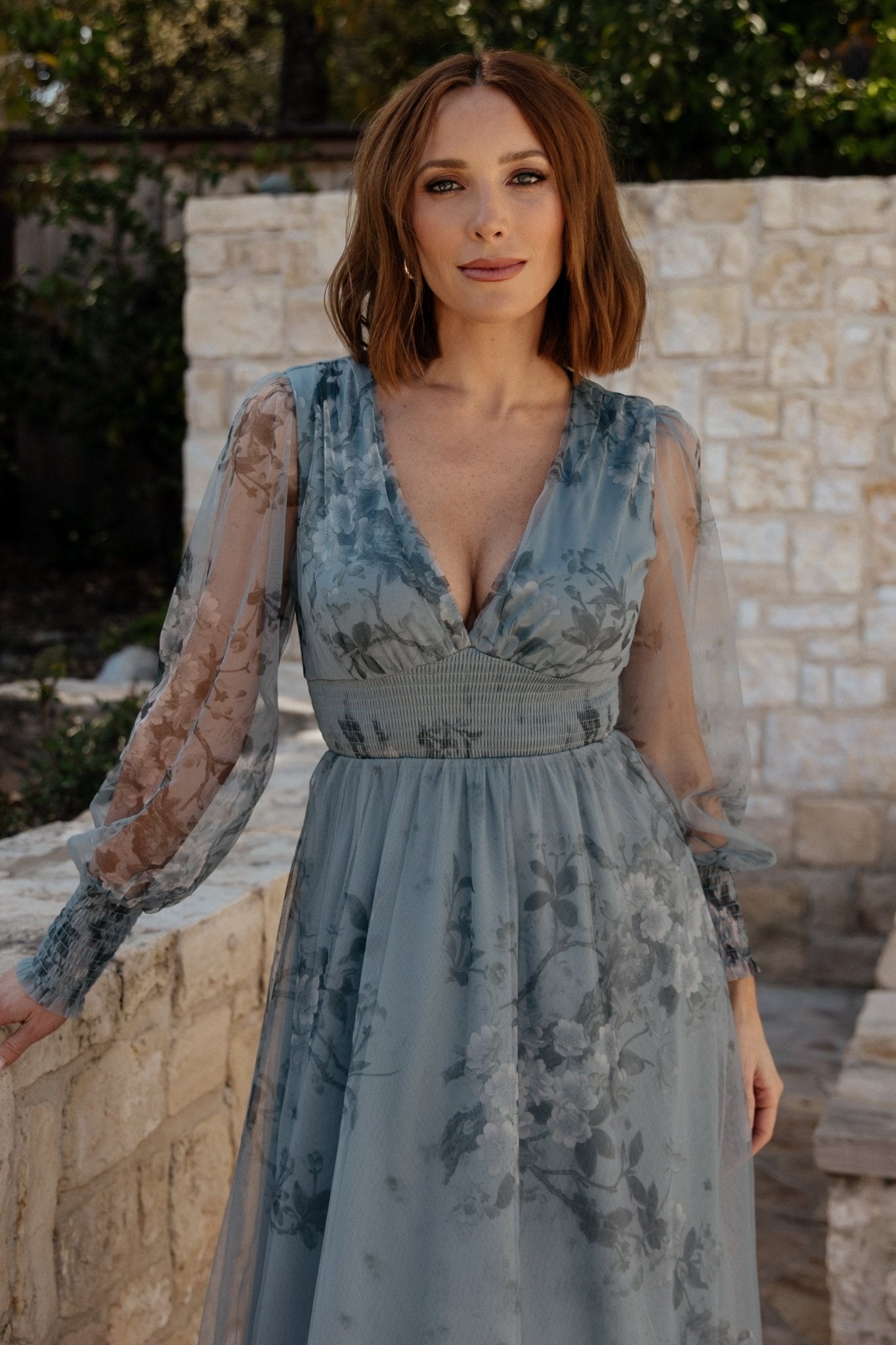 Layla Tulle Maxi Dress | Dusty Blue Floral - Image 5
