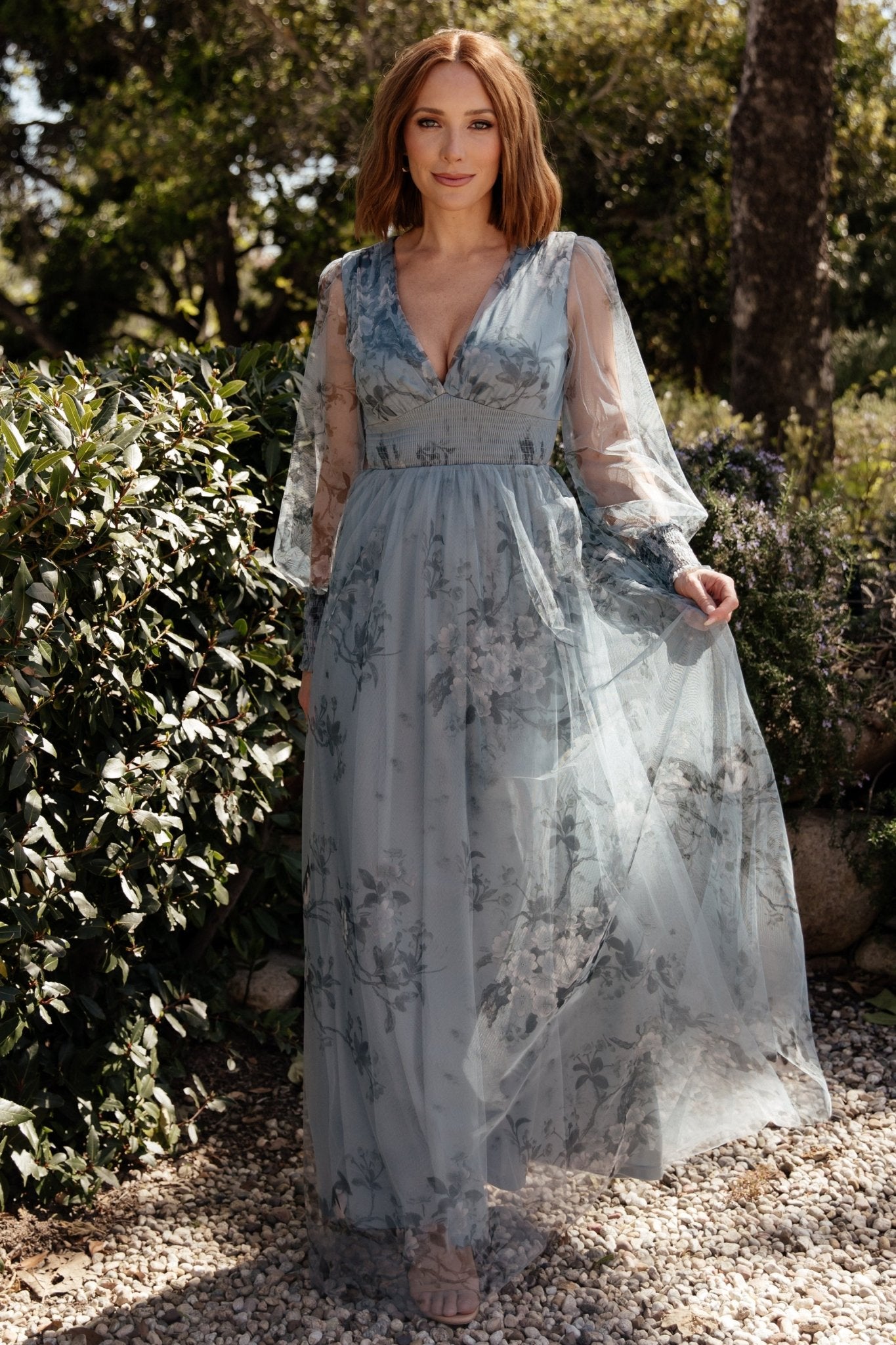 Layla Tulle Maxi Dress | Dusty Blue Floral - Image 3