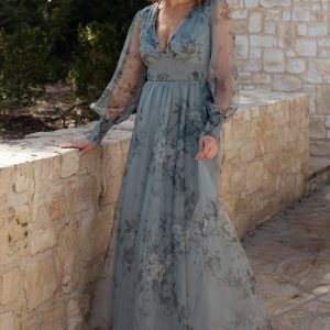 Layla Tulle Maxi Dress | Dusty Blue Floral