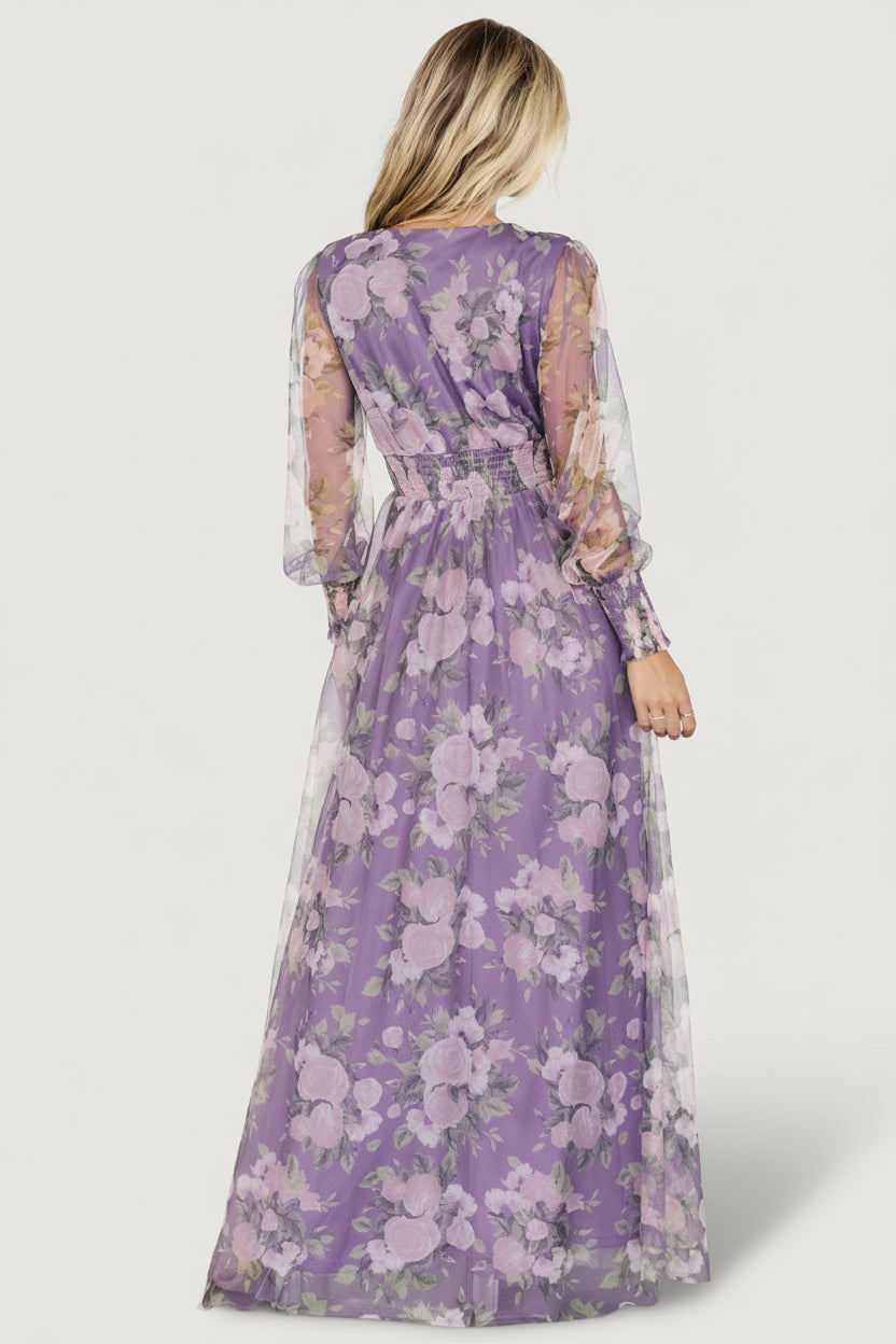Layla Tulle Maxi Dress | Lavender + Blush Floral - Image 4