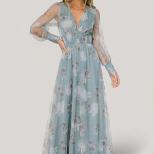 Layla Tulle Maxi Dress | Light Blue Floral