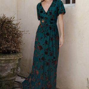 Leslie Velvet Maxi Dress | Bronze + Jade
