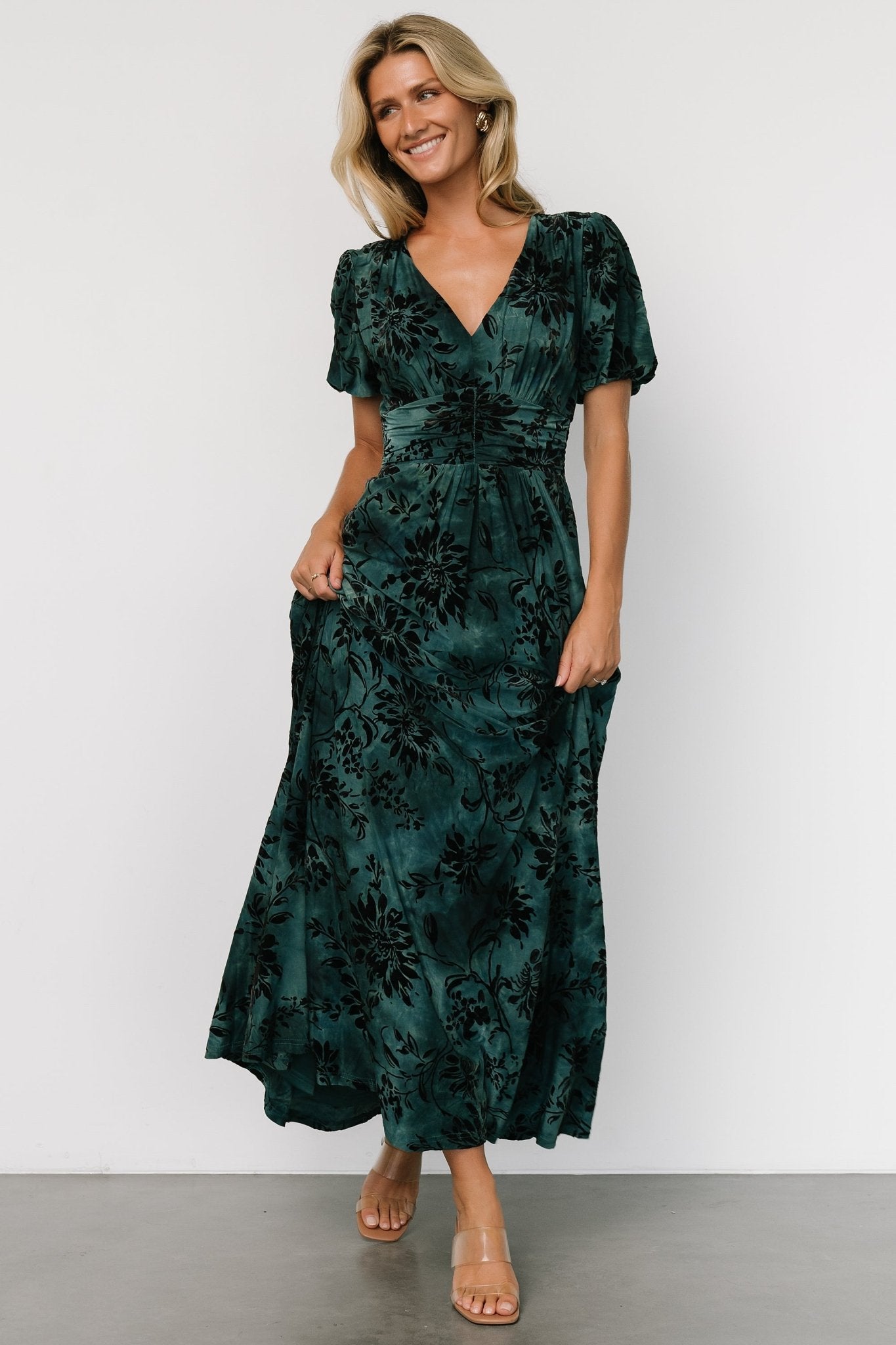 Leslie Velvet Maxi Dress | Jade + Black - Image 3