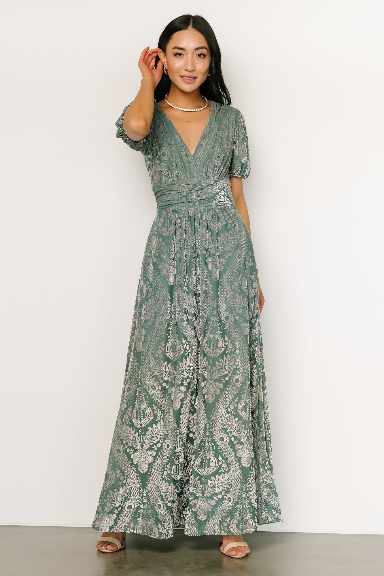 Leslie Velvet Maxi Dress | Sage + Silver - Image 3