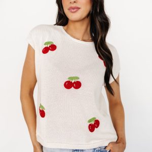 Lexie Knit Top | Cream + Cherry Applique