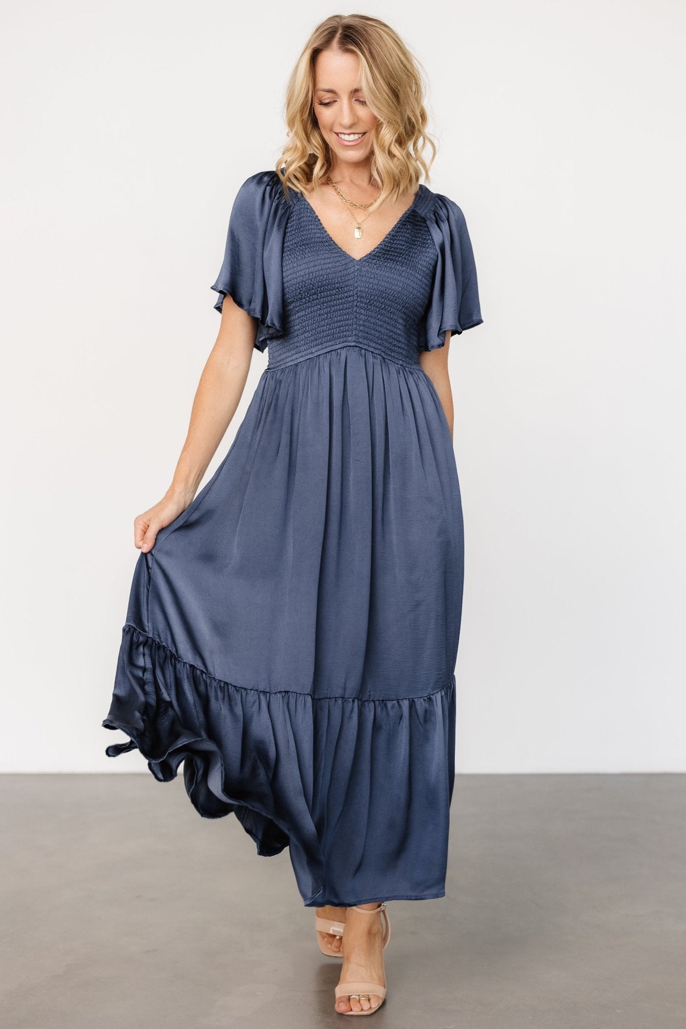 Lovell Smocked Midi Dress | Midnight Blue - Image 5