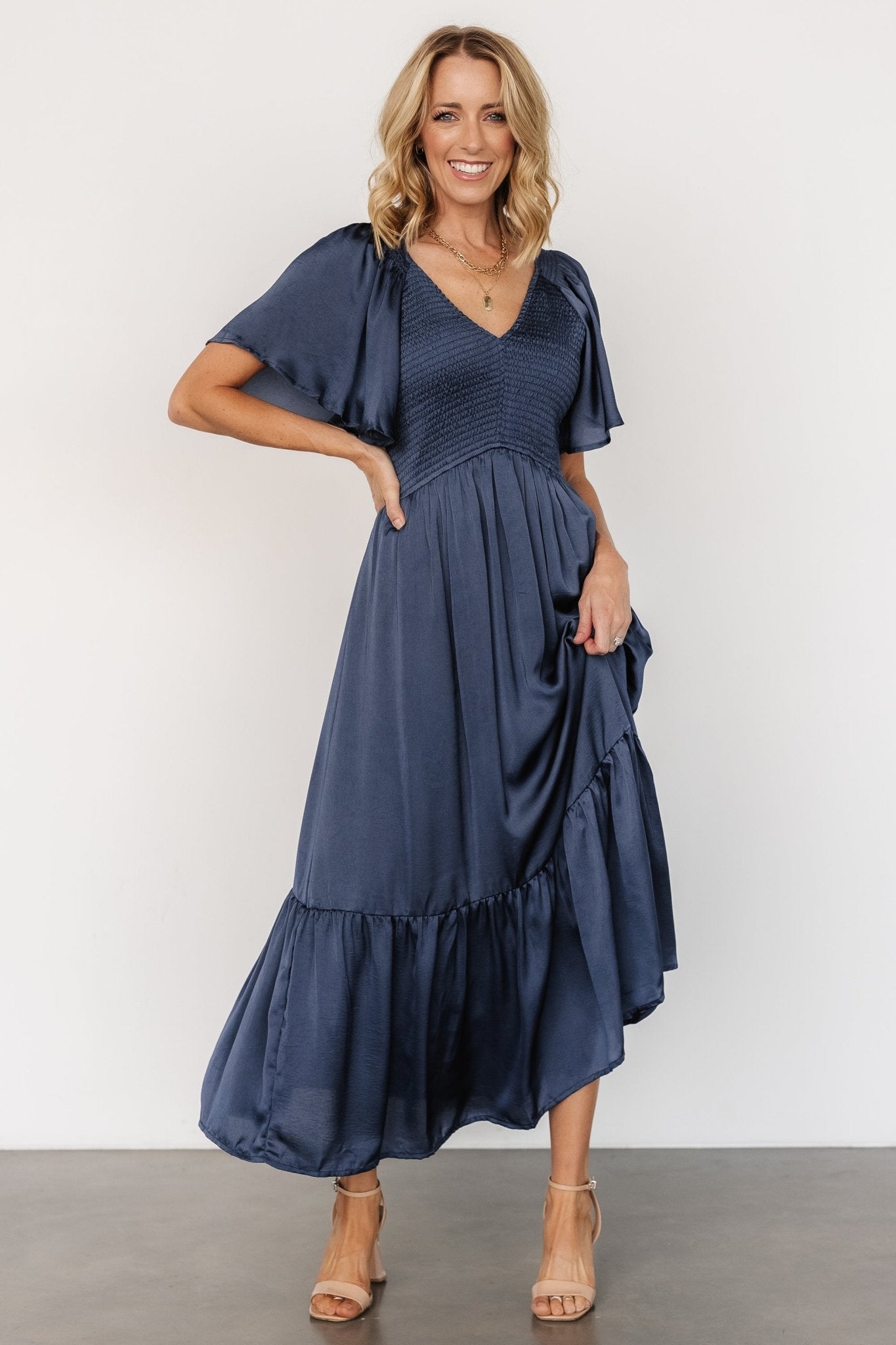 Lovell Smocked Midi Dress | Midnight Blue - Image 6