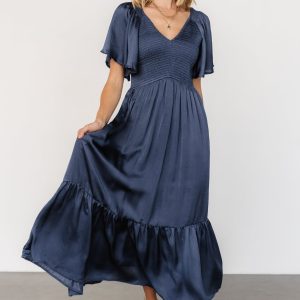 Lovell Smocked Midi Dress | Midnight Blue