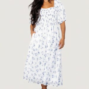 Luca Dress | White + Blue Floral