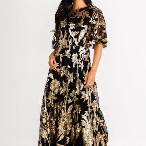 Lucy Sequin Dress | Black + Gold