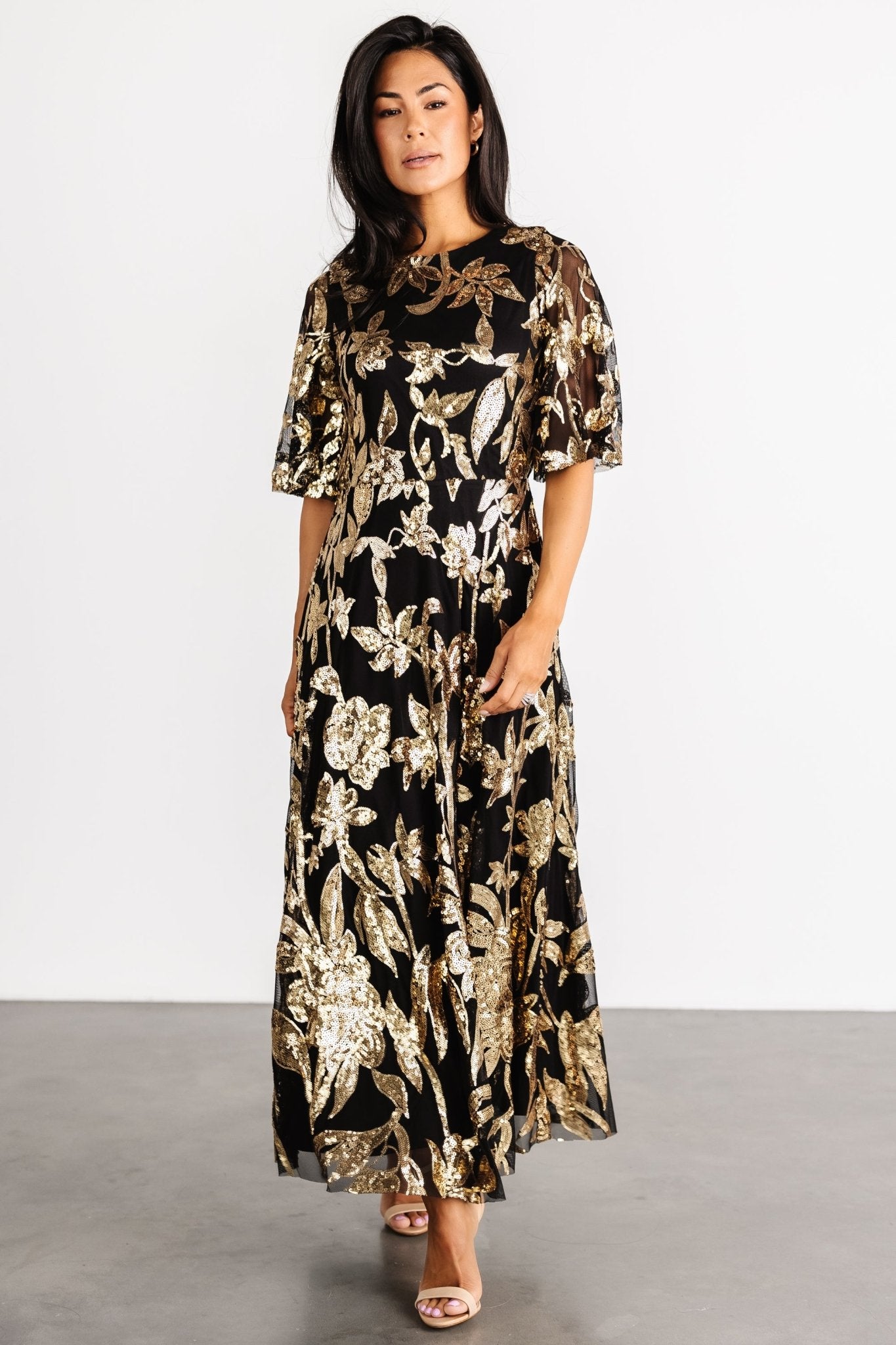 Lucy Sequin Dress | Black + Gold - Image 5