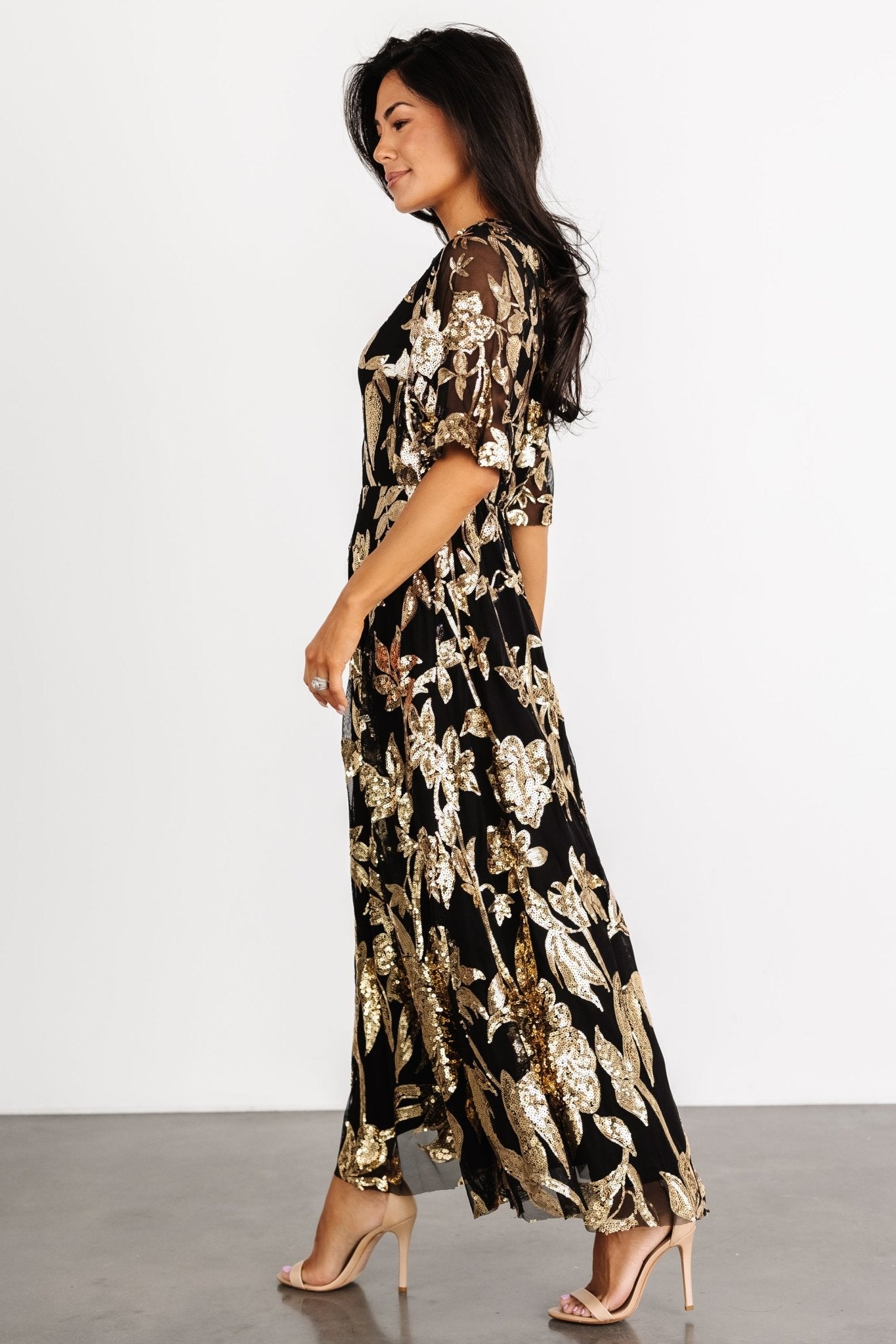 Lucy Sequin Dress | Black + Gold - Image 3