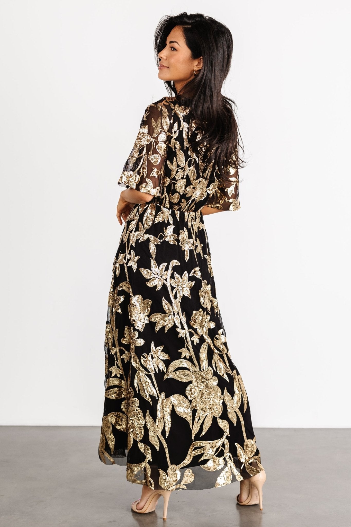 Lucy Sequin Dress | Black + Gold - Image 7