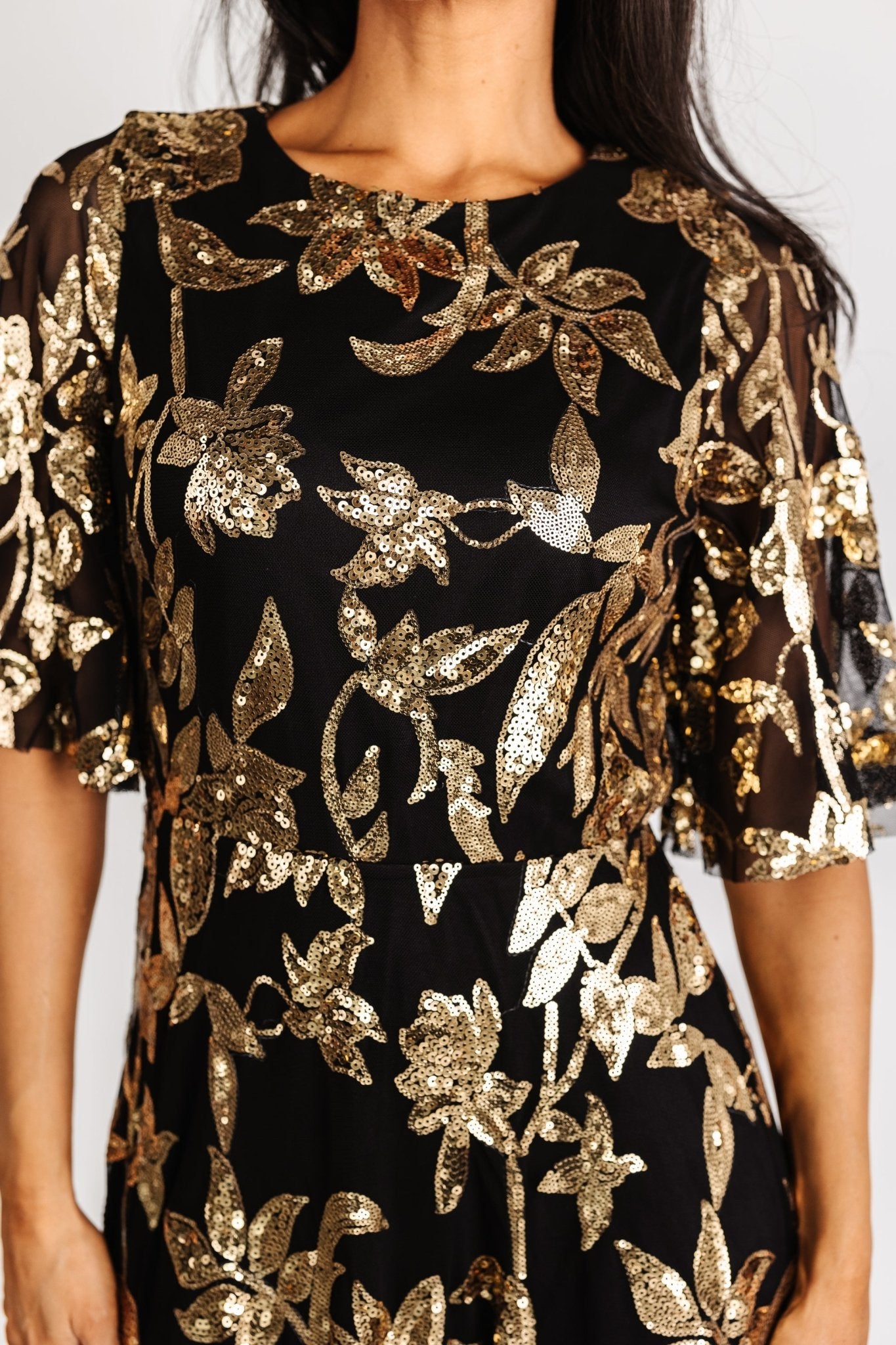 Lucy Sequin Dress | Black + Gold - Image 2