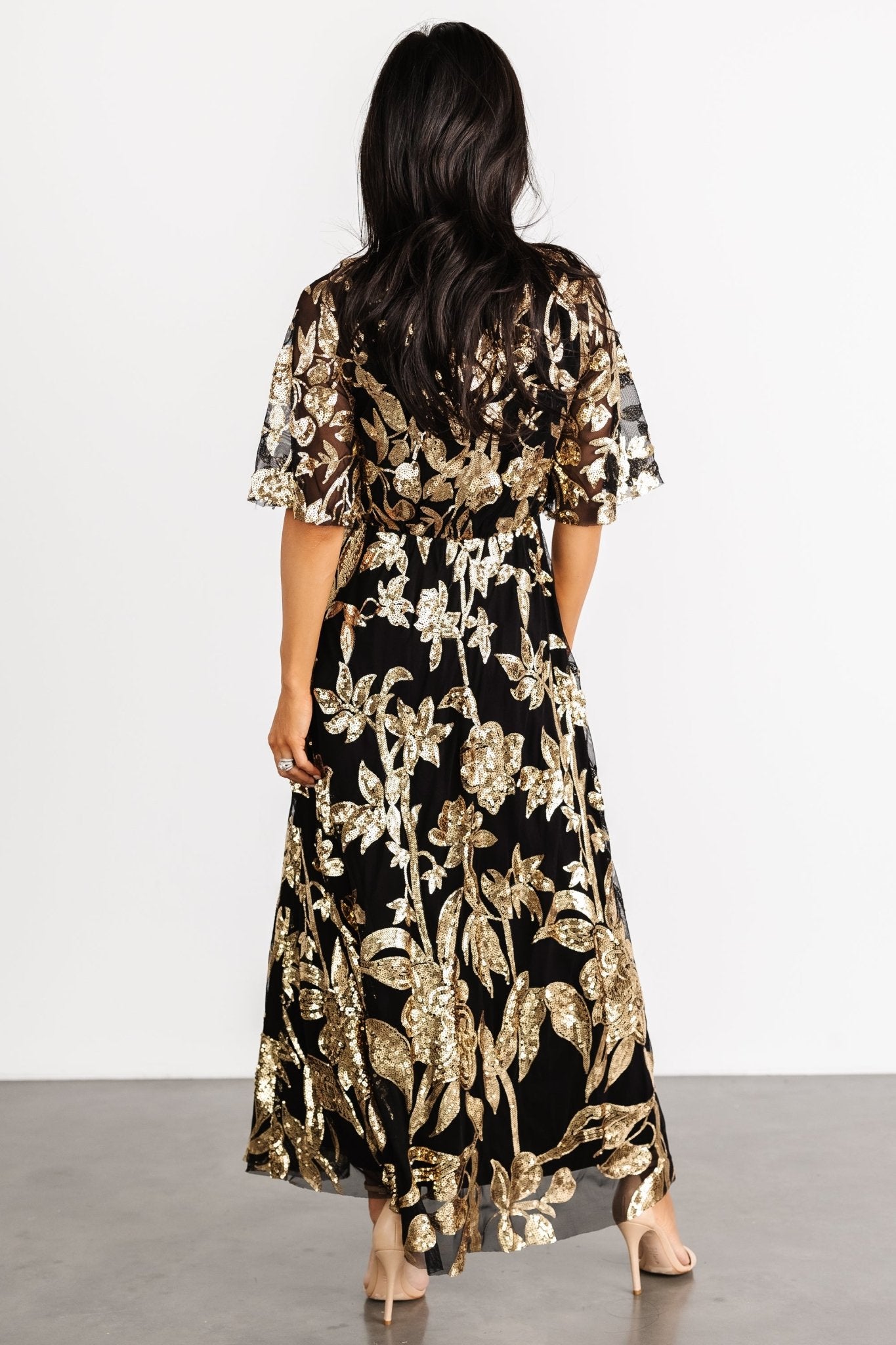 Lucy Sequin Dress | Black + Gold - Image 4