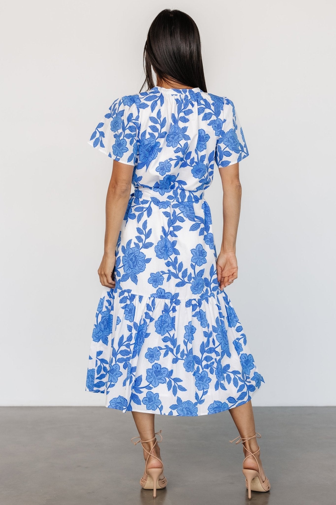 Lydie Button Midi Dress | White + Blue - Image 6