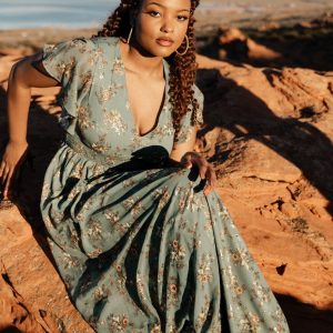 Lynlee Metallic Maxi Dress | Eucalyptus