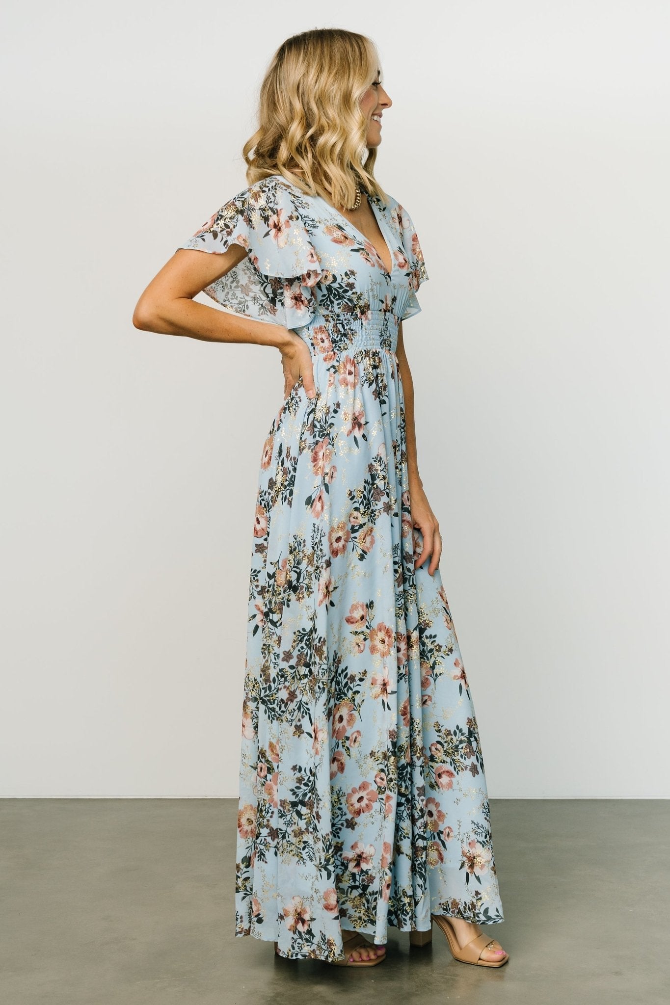 Lynlee Metallic Maxi Dress | Light Blue - Image 3