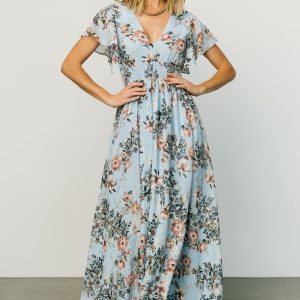 Lynlee Metallic Maxi Dress | Light Blue