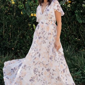 Lynlee Metallic Maxi Dress | Off White Print