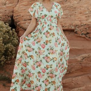 Lynlee Metallic Maxi Dress | Sage + Pink