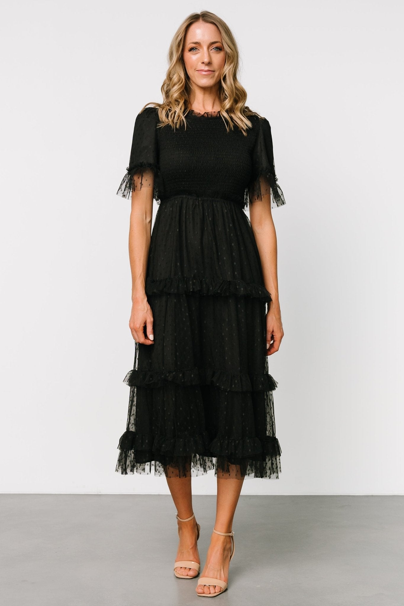 Lysandra Smocked Dot Dress | Black - Image 3