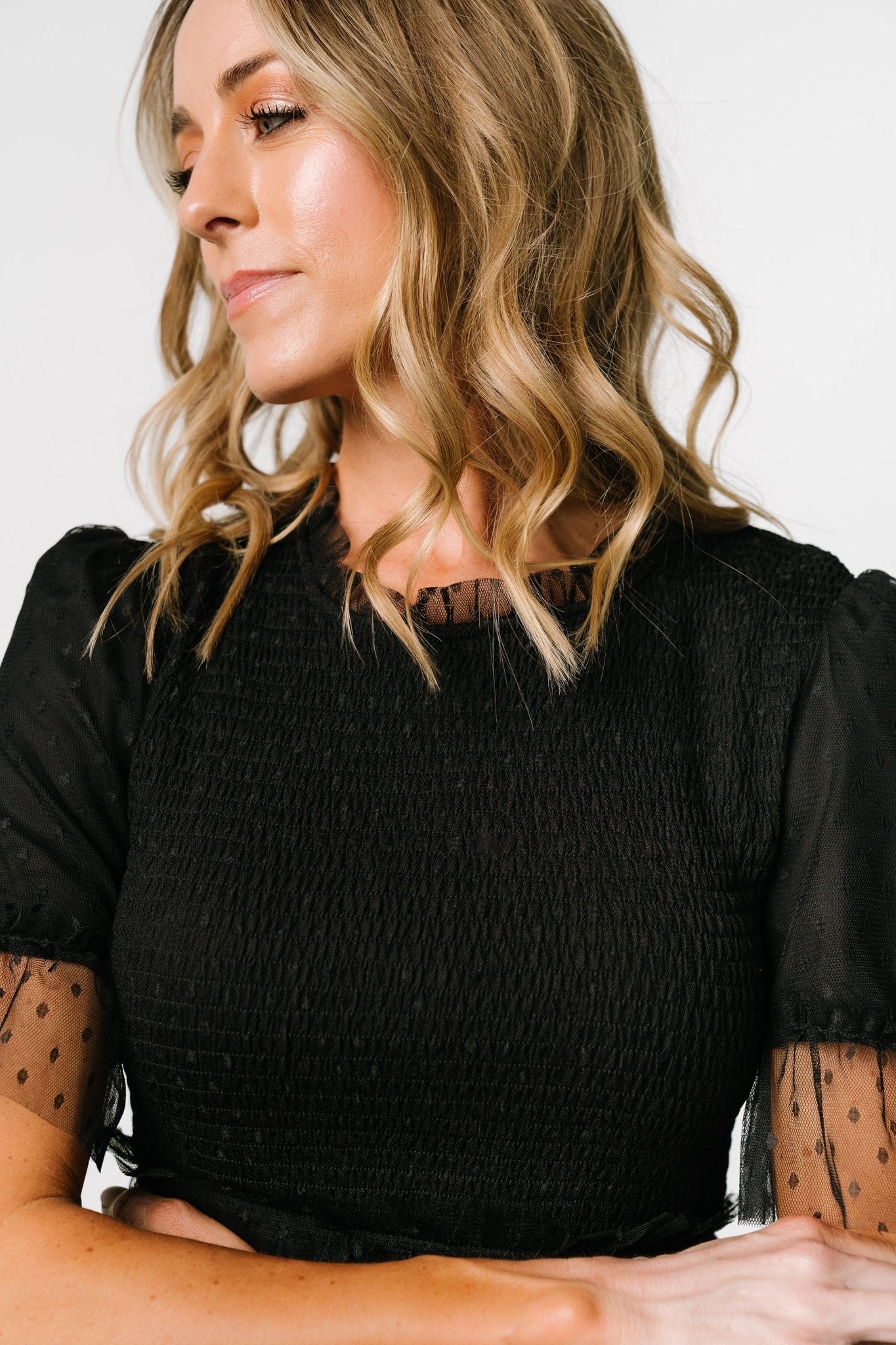 Lysandra Smocked Dot Dress | Black - Image 5