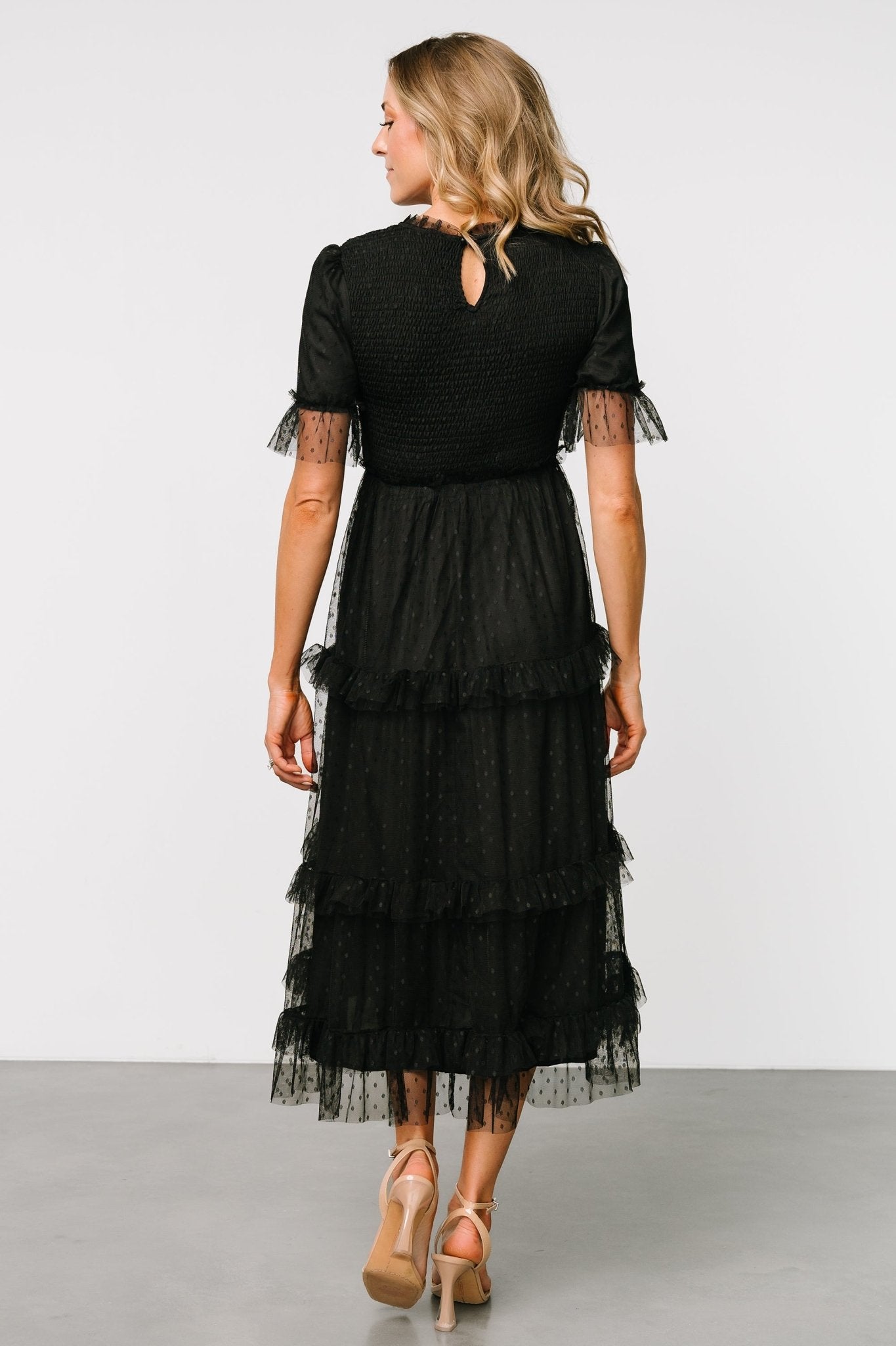 Lysandra Smocked Dot Dress | Black - Image 4