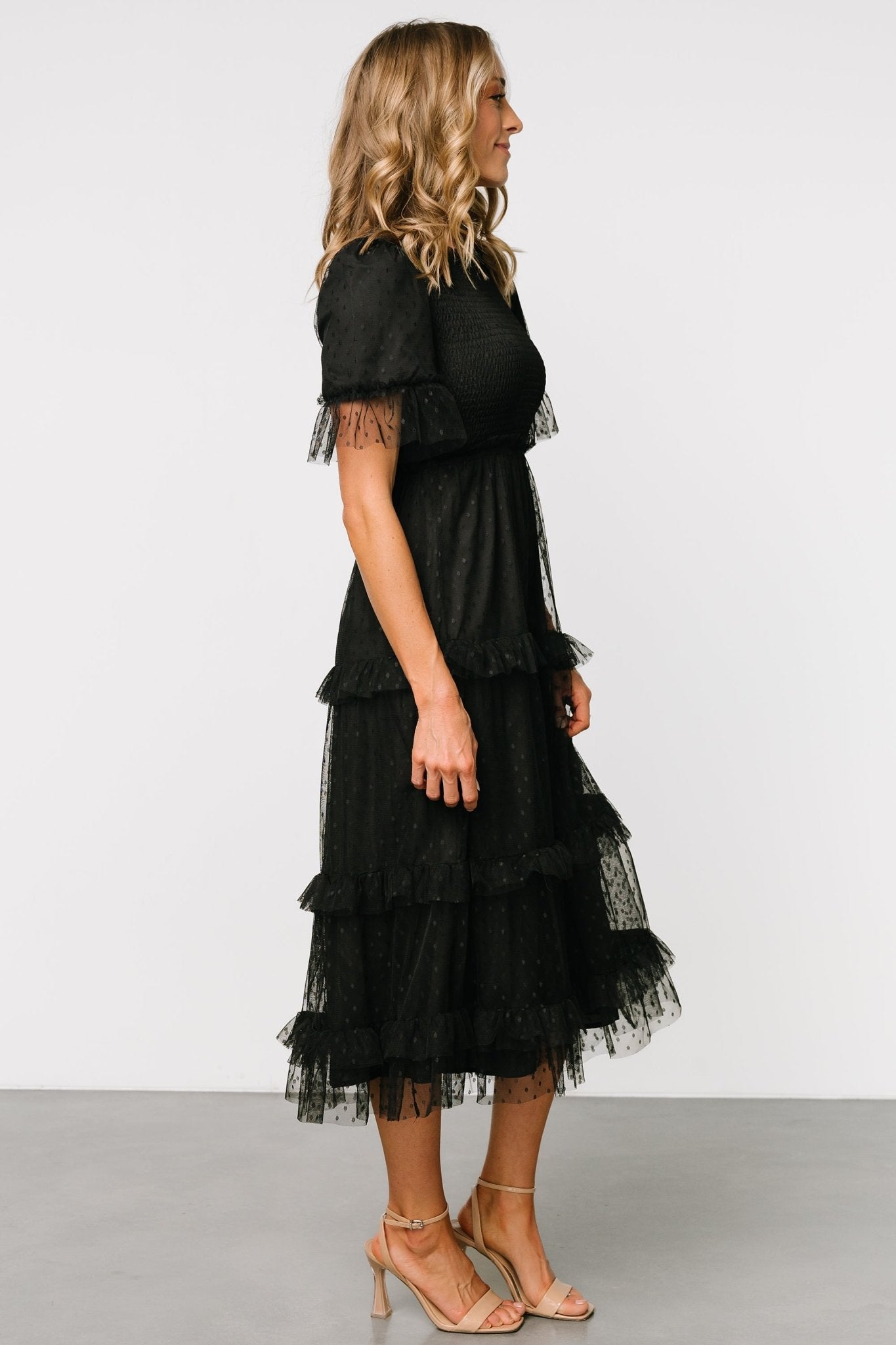 Lysandra Smocked Dot Dress | Black - Image 6