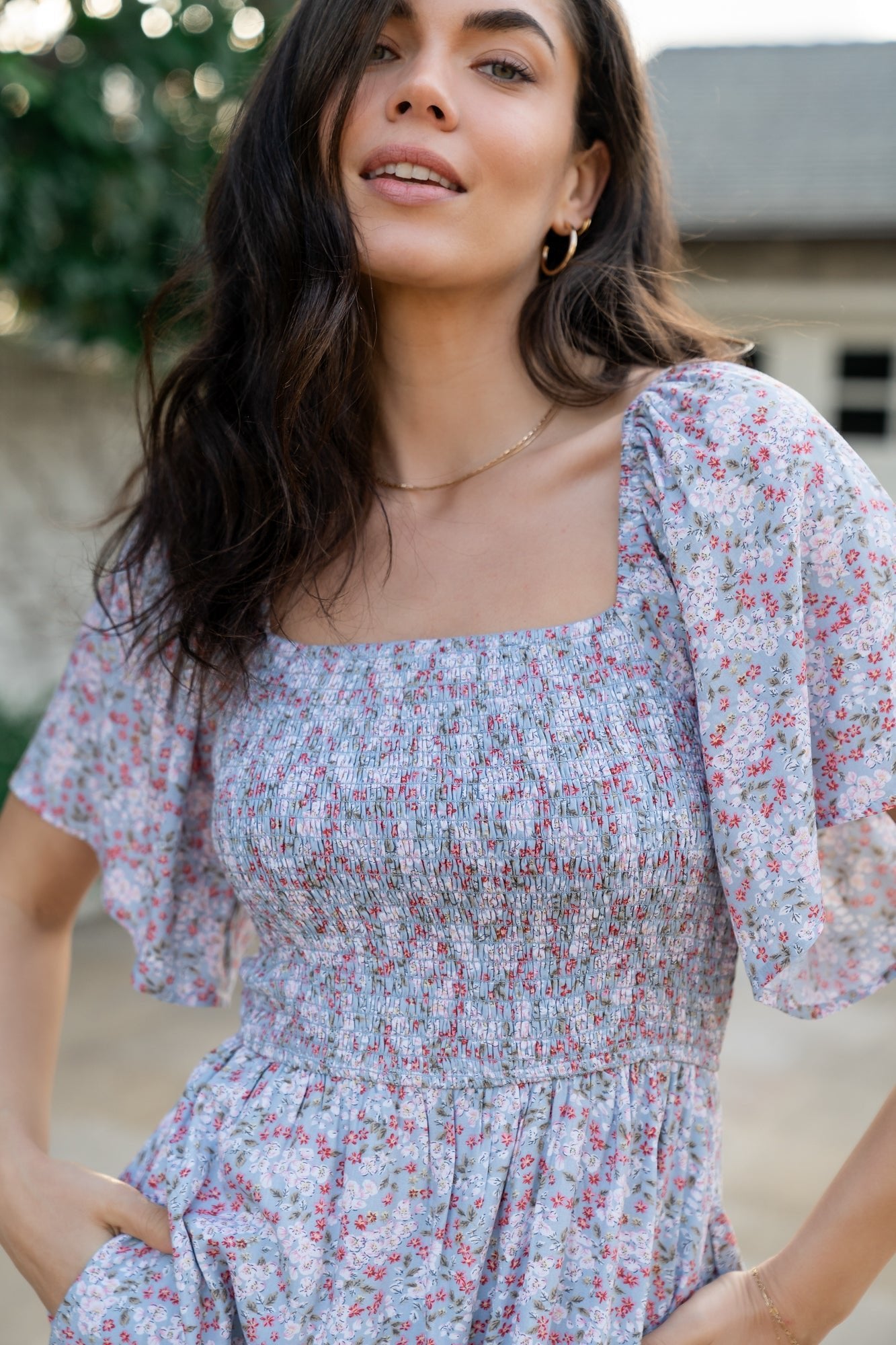 Lyssa Smocked Dress | Dusty Blue Floral - Image 5