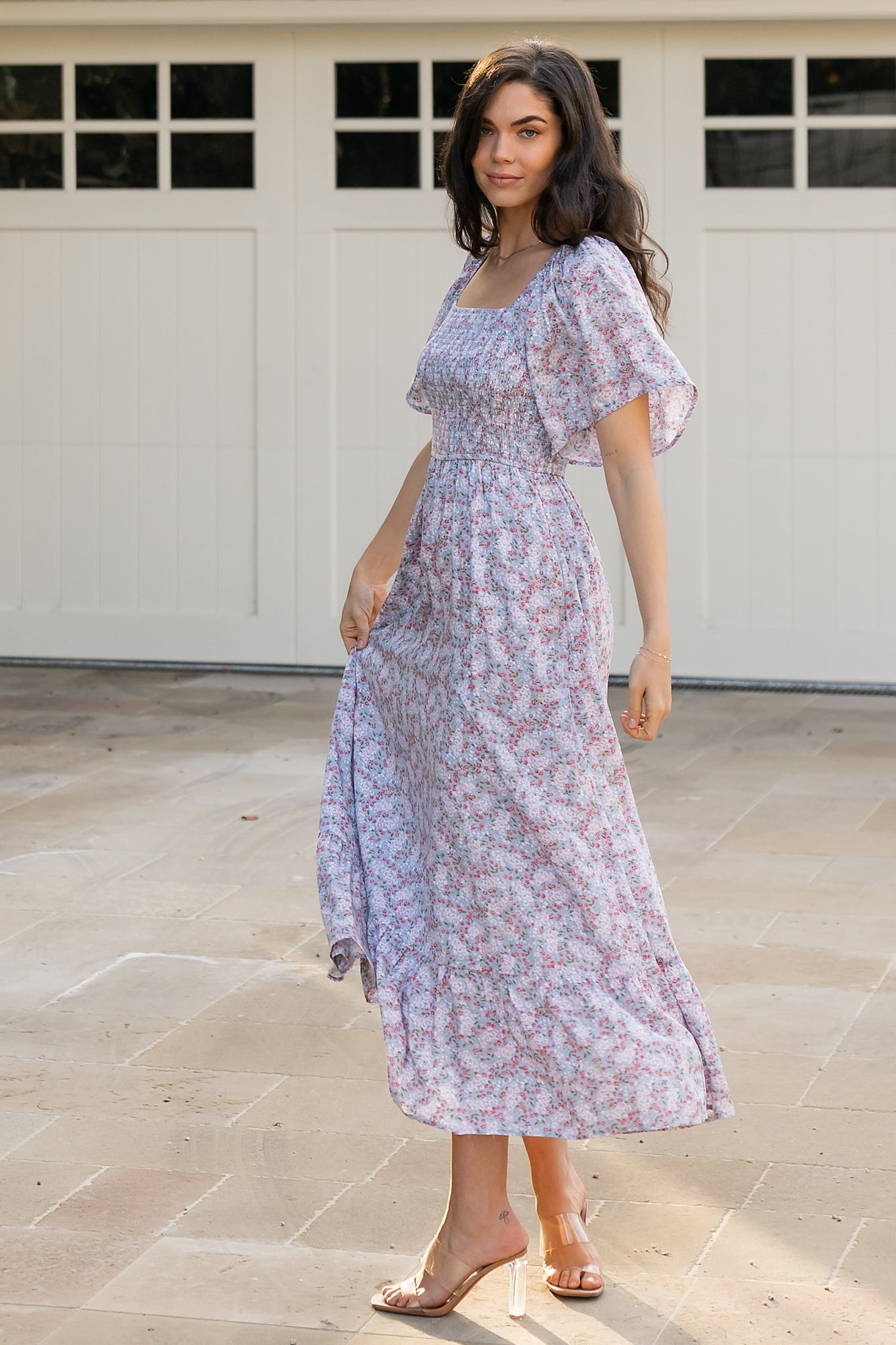 Lyssa Smocked Dress | Dusty Blue Floral - Image 3