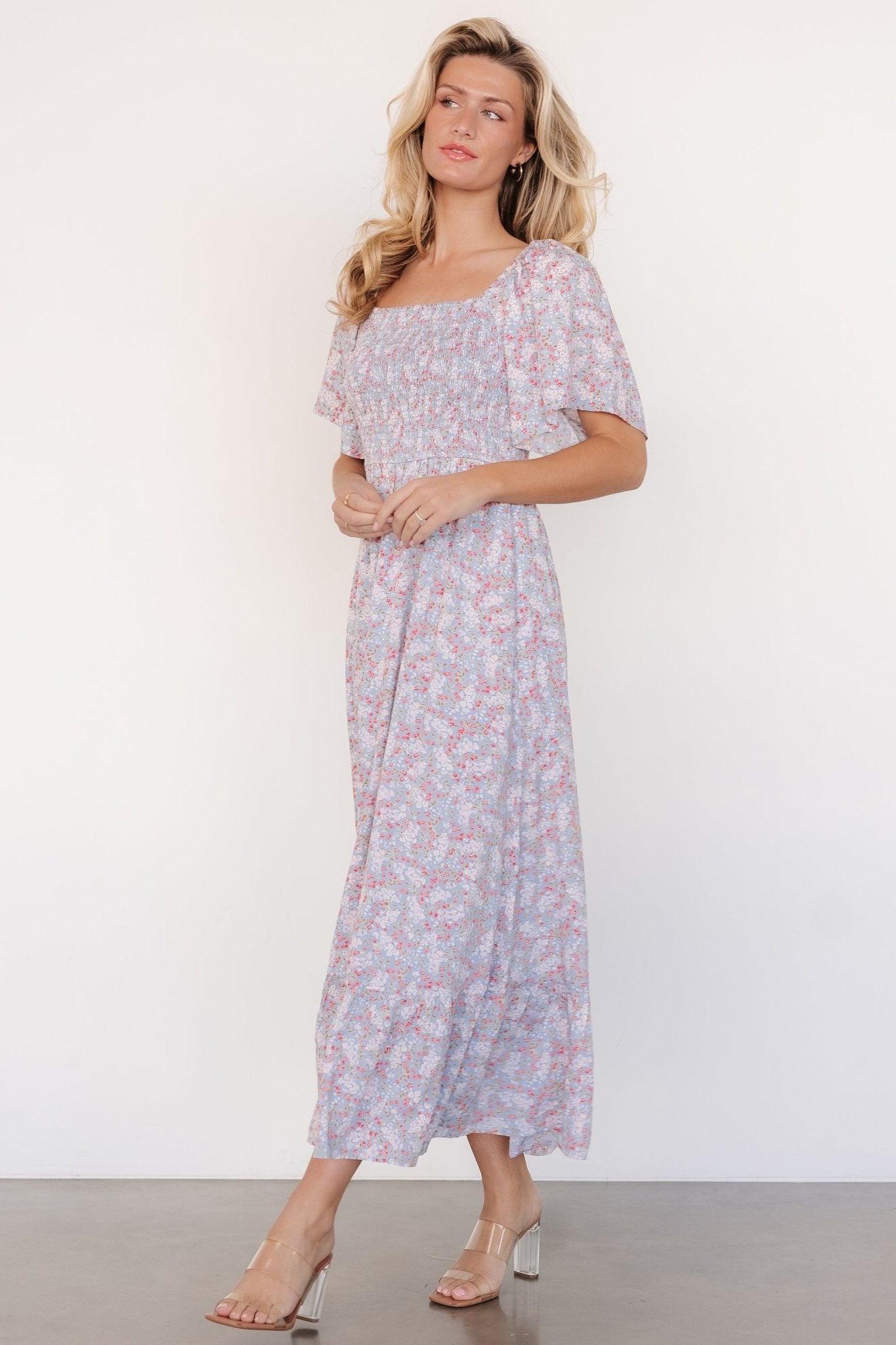 Lyssa Smocked Dress | Dusty Blue Floral - Image 6