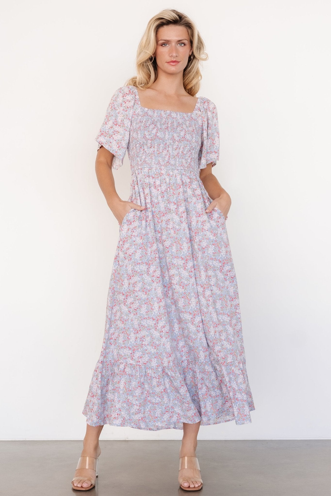 Lyssa Smocked Dress | Dusty Blue Floral - Image 2